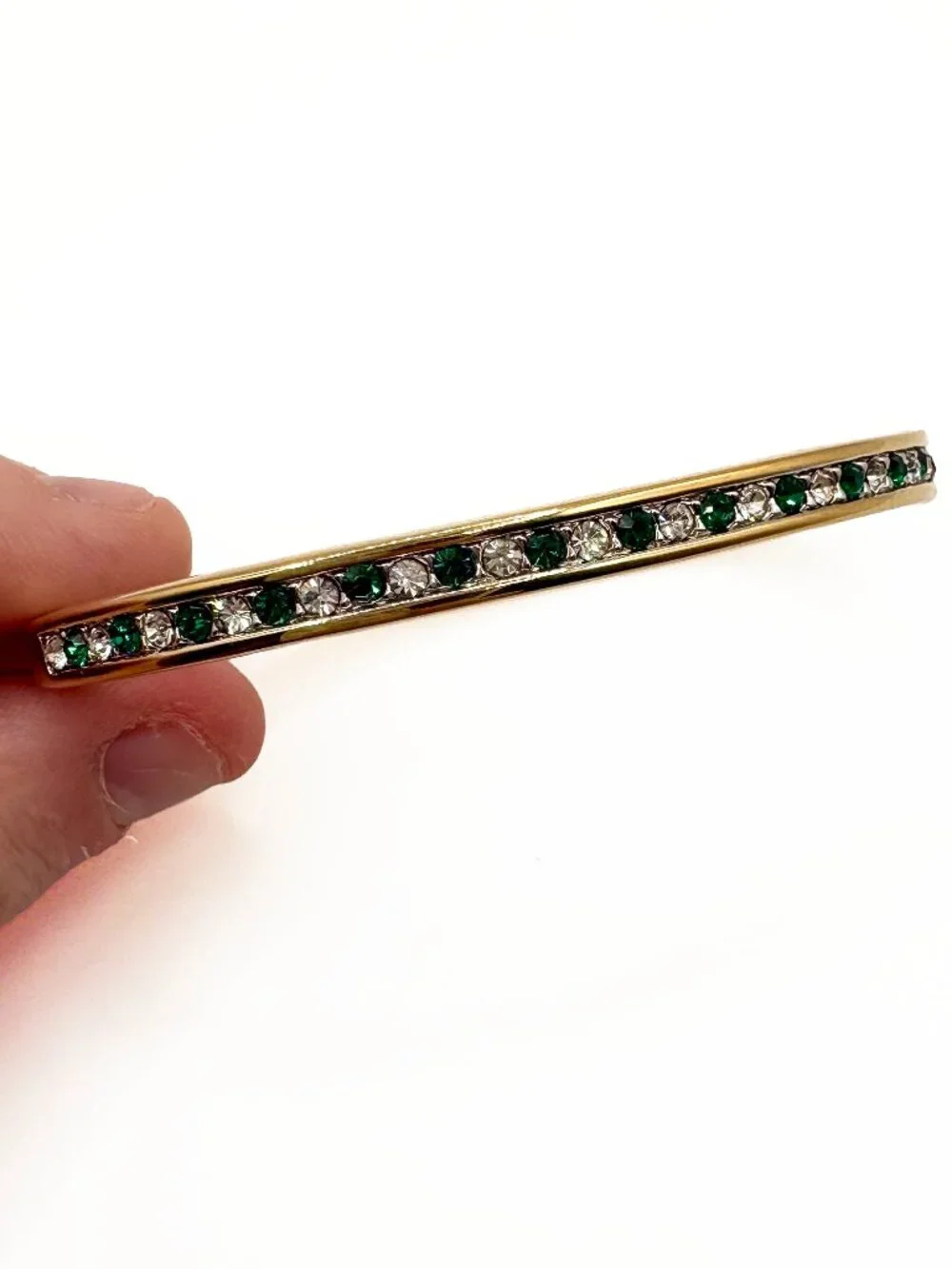 Swarovski Green Crystal Hinged Bangle Bracelet